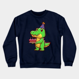 Cute Crocodile Holding Birthday Cake Cartoon Crewneck Sweatshirt